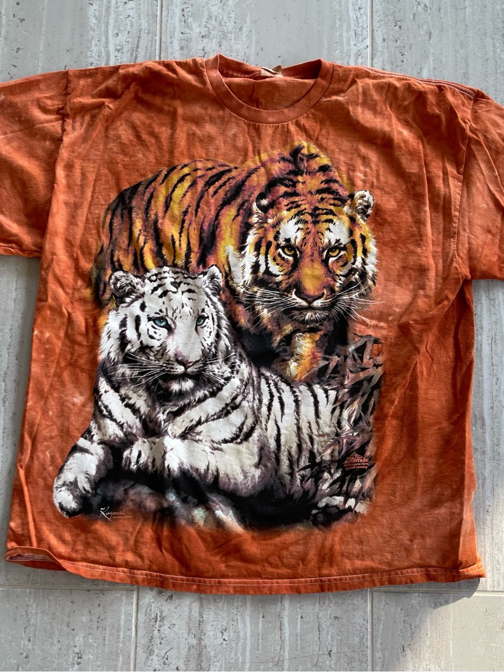 The Mountain Tiger T Shirt 2XL White Bengal Tiger Orange Tie Dye Vintage 2001